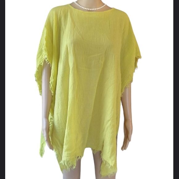 Eileen Fisher Women's OS Solid Yellow Sleeve Fringe Shawl Made in Italy - Picture 1 of 10
